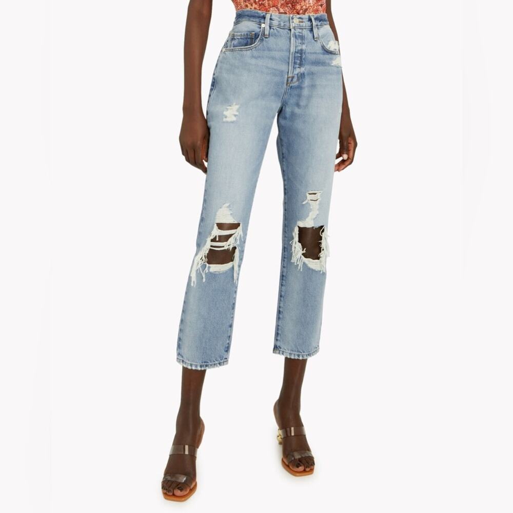 Frame High Rise Straight Leg Distressed Jeans Size 28 30X32